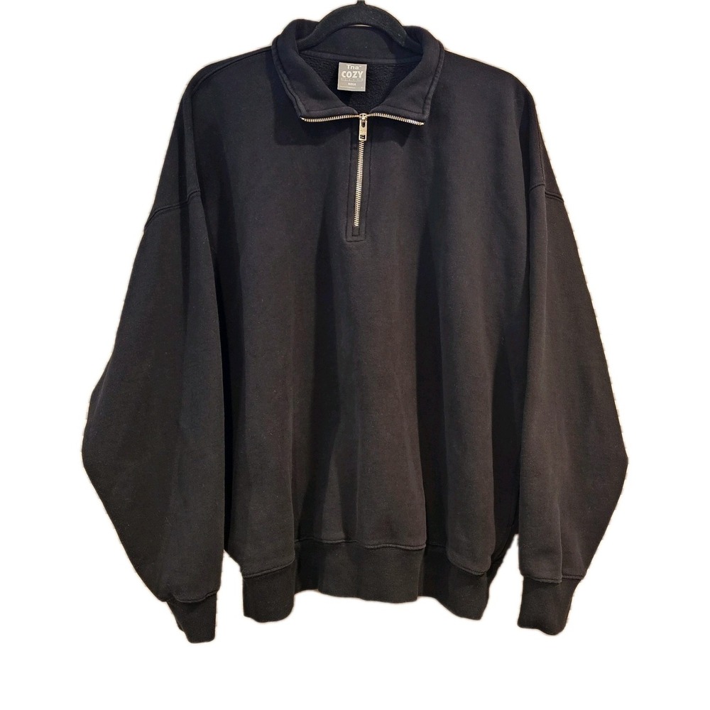Aritzia Tna Cozy Fleece Mega ¼ Quarter Zip Sweatshirt‎ Womens Size 3 Black